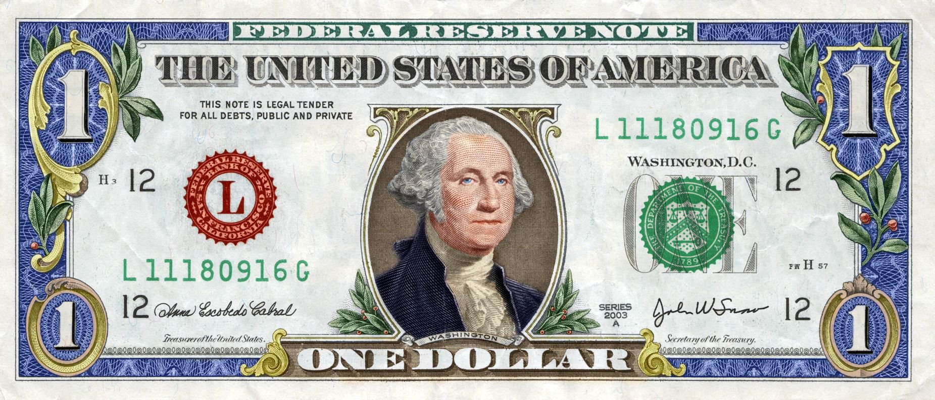Цветна доларова банкнота